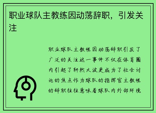 职业球队主教练因动荡辞职，引发关注