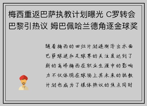 梅西重返巴萨执教计划曝光 C罗转会巴黎引热议 姆巴佩哈兰德角逐金球奖
