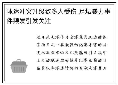 球迷冲突升级致多人受伤 足坛暴力事件频发引发关注